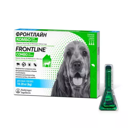 Краплі на холку для собак Boehringer Ingelheim (Merial) «Frontline Combo» (Фронтлайн Комбо) від 10 до 20 кг, 1 піпетка (від зовнішніх паразитів)