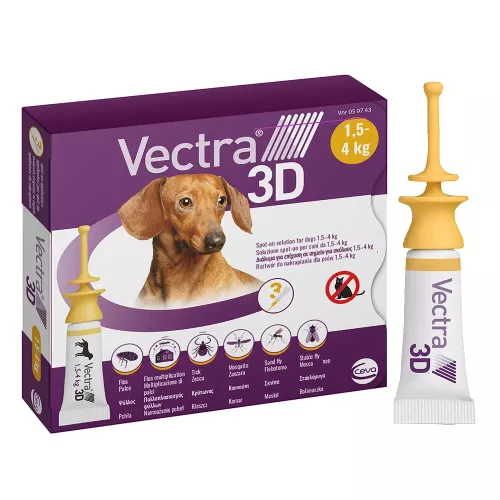 Краплі на холку для собак Ceva «Vectra 3D» (Вектра 3D) від 1,5 до 4 кг, 1 піпетка (від зовнішніх паразитів) (81565)