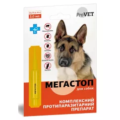 Краплі на холку для собак ProVET «Мега Стоп» від 20 до 30 кг, 1 піпетка (від зовнішніх та внутрішніх паразитів) (PR241742)
