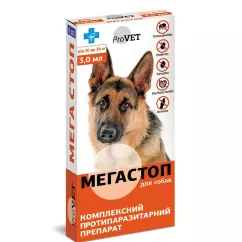 Капли на холку для собак ProVET "Мега Стоп" от 20 до 30 кг, 4 пипетки (от внешних и внутренних паразитов) (PR020078)