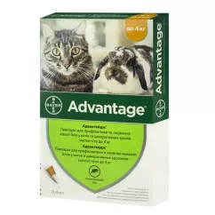 Капли на холке для кошек и кроликов Bayer Advantage (Адвантейдж) до 4 кг, 1 пипетка (от внешних паразитов) (91005)