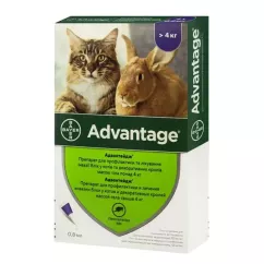 Капли на холке для кошек и кроликов Bayer Advantage (Адвантейдж) от 4 до 8 кг, 1 пипетка (от внешних паразитов) (91001)