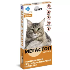 Краплі ProVET Мега Стоп для котів від 4 до 8 кг (від зовнішніх і внутрішніх паразитів) (PR020073)