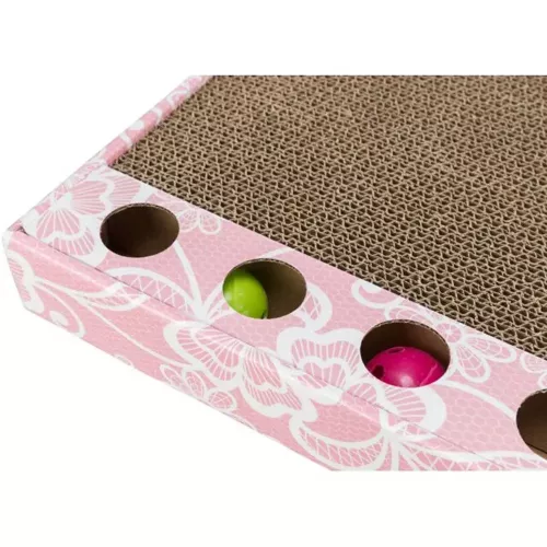 Дряпка картонна з м'ячиками та м'ятою Trixie 48 × 5 × 25см рожева (48005) - фото №4
