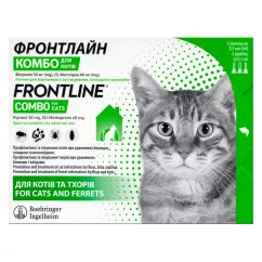 Краплі на холку для котів та тхорів Boehringer Ingelheim Меріал «Frontline Combo» спот-он, 3 піпетки, до 2кг (від зовнішніх паразитів) (1200299)