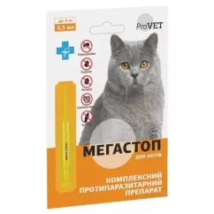 Краплі ProVET Мега Стоп на холку для котів до 4 кг (від зовнішніх і внутрішніх паразитів) (PR241747)