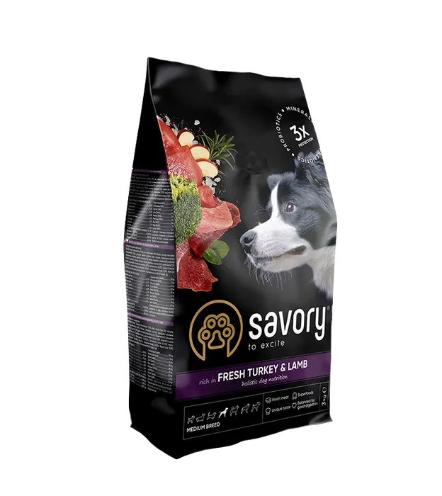 Savory 3 кг (індичка та ягня) сухий корм для собак середніх порід