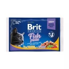 Вологий корм для котів Brit Premium Cat Fish Plate pouches 400 г (асорті з 2 смаків «Рибна тарілка») (100276 /506248)