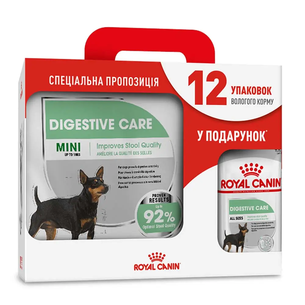 Акційний набір для собак Royal Canin Mini Digestive Care 3 кг + Royal Canin Mini Digestive Care 12 шт х 85 г (домашня птиця) (11344)