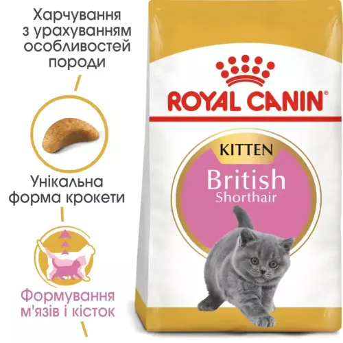 Сухий корм для кошенят породи британська короткошерста Royal Canin British Shorthair kitten 2 кг + контейнер у подарунок (домашня птиця) (11555) - фото №2
