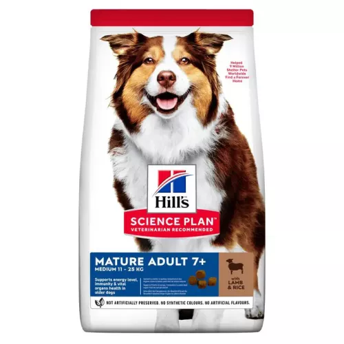 Сухий корм для дорослих собак середніх порід Hills Science Plan Mature Adult 7+ Medium Breed 2,5 кг (ягня та рис) (604287)