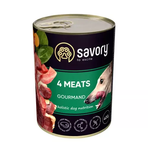 Вологий корм Savory для дорослих собак 400 гр зі смаком м'ясного асорті (30396) Savory Dog Adult 4 Meats