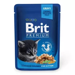 Вологий корм для кошенят Brit Premium Cat Chicken Chunks for Kitten pouch 100 г (шматочки курки) (100274/506026)