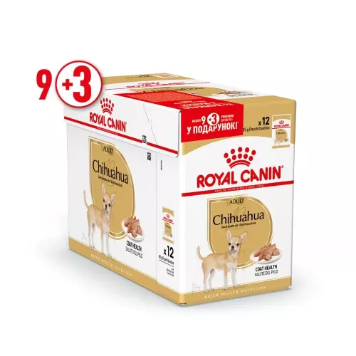Вологий корм для дорослих собак породи чихуахуа Royal Canin Chihuahua Adult 85г, 9+3 шт у подарунок (домашня птиця)