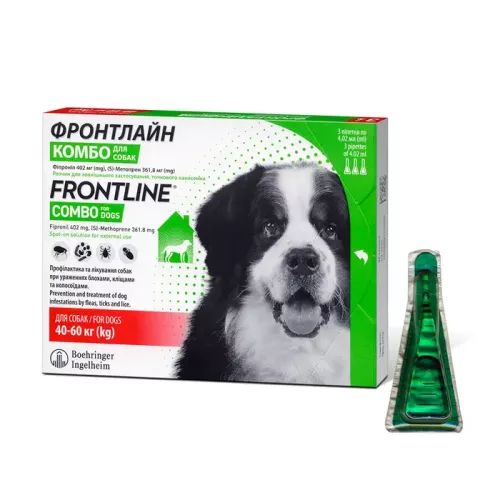 Краплі на холку для собак Boehringer Ingelheim (Merial) «Frontline Combo» (Фронтлайн Комбо) від 40 до 60 кг, 1 піпетка (від зовнішніх паразитів)