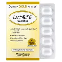 Пробиотики LactoBif, 5 млрд КОЕ, 10 растительных капсул, California Gold Nutrition