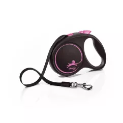 Flexi Black Design Поводок-рулетка для собак с лентой М 5 м/20 кг розовая (FL 034019)