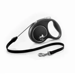 Flexi Black Design Повідець-рулетка для собак з тросом M 5м/20 кг чорна (FL 033401)