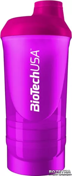 Шейкер Biotech 600 мл + 2 відсіка (200 мл + 150 мл) Пурпурний (5999076211302)