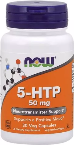 Аминокислота Now Foods 5-HTP (Гидрокситриптофан) 50 мг 30 вегетарианских капсул (733739000972)