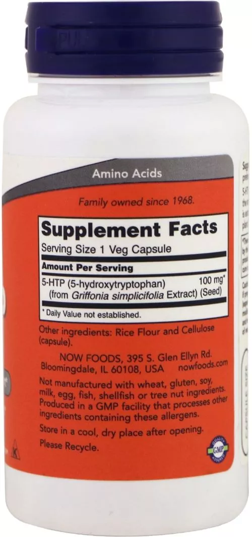 Аминокислота Now Foods 5-HTP (Гидрокситриптофан) 100 мг 60 гелевых капсул (733739001054) - фото №2