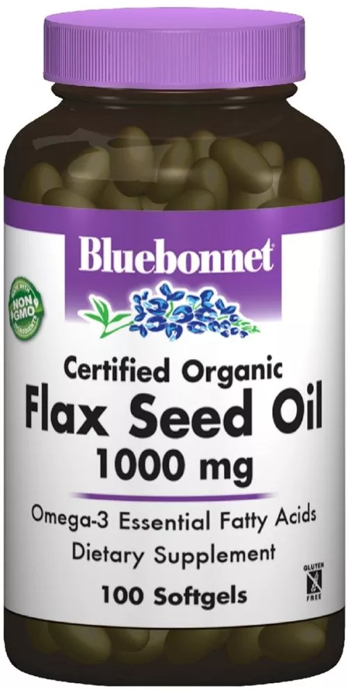 Жирні кислоти Bluebonnet Nutrition Органічне Льняна олія 1000 мг 100 желатинових капсул (743715009226) - фото №3