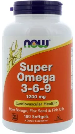 Жирные кислоты Now Foods Супер омега 3-6-9 1200 мг 180 желатиновых капсул (733739018410)