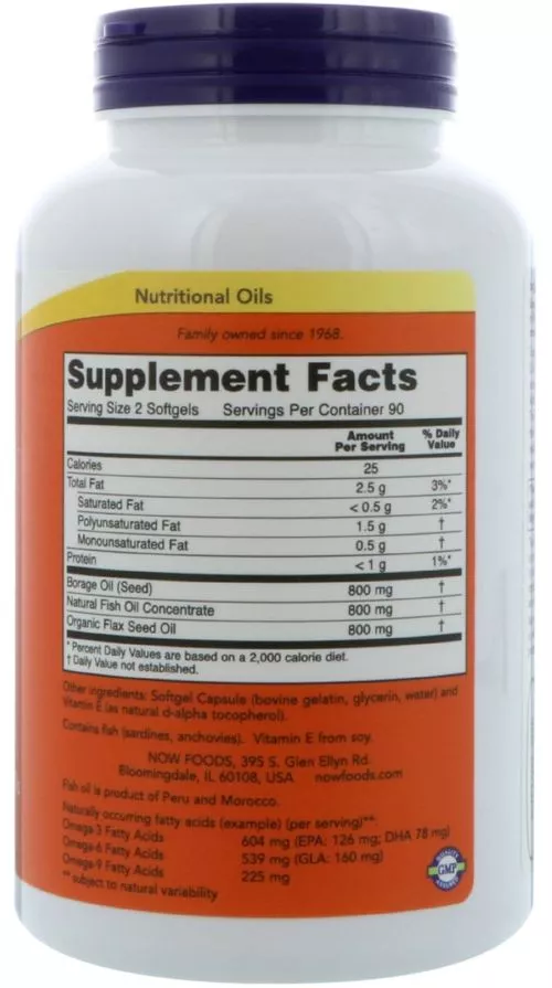 Жирные кислоты Now Foods Супер омега 3-6-9 1200 мг 180 желатиновых капсул (733739018410) - фото №2