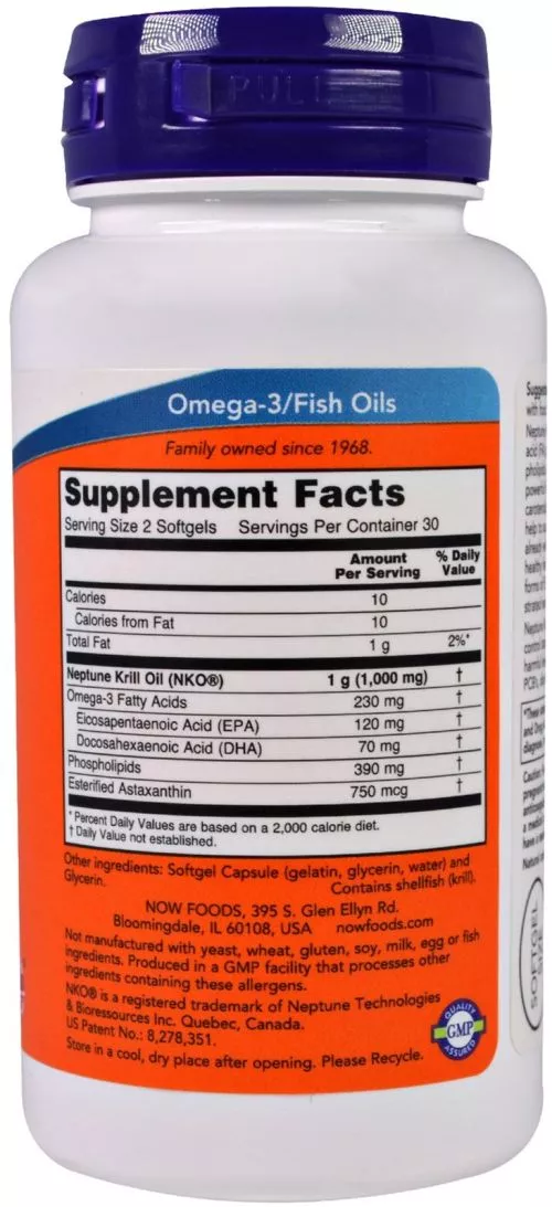 Жирные кислоты Now Foods Neptune Krill Oil Крылевой жир 500 мг 60 желатиновых капсул (733739016256) - фото №2