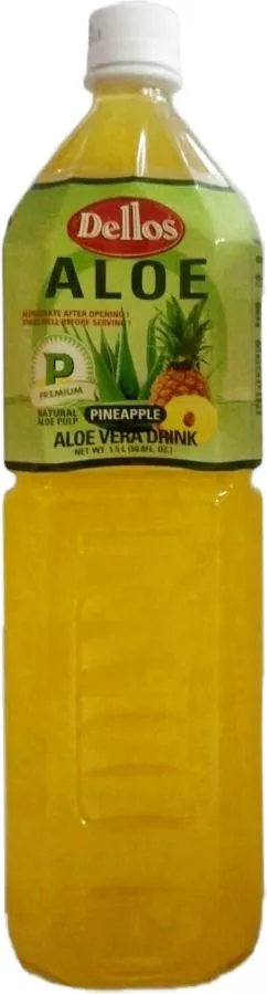 Упаковка безалкогольного негазованого напою Dellos Aloe Vera Drink Pineapple 1.5 л х 12 пляшок (8809550701960)