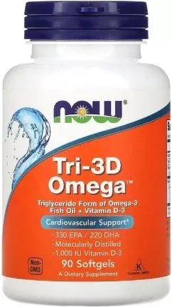 Рыбий жир + D3, Tri-3D Omega, Now Foods 90 желатиновых капсул (733739016867)