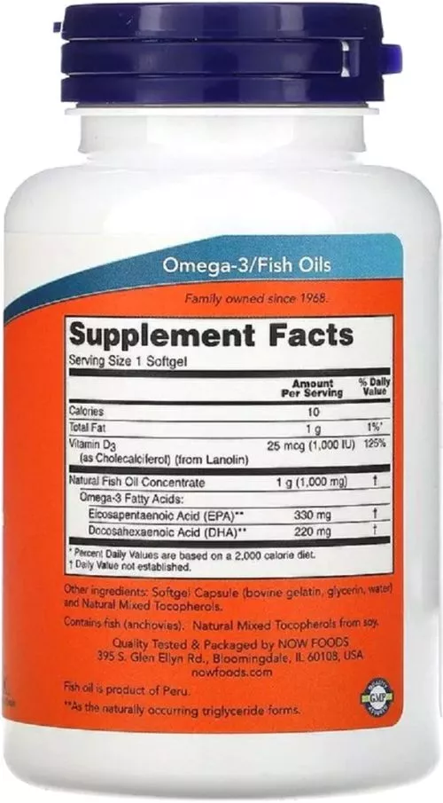 Риб'ячий жир + D3, Tri-3D Omega, Now Foods 90 желатинових капсул (733739016867) - фото №2