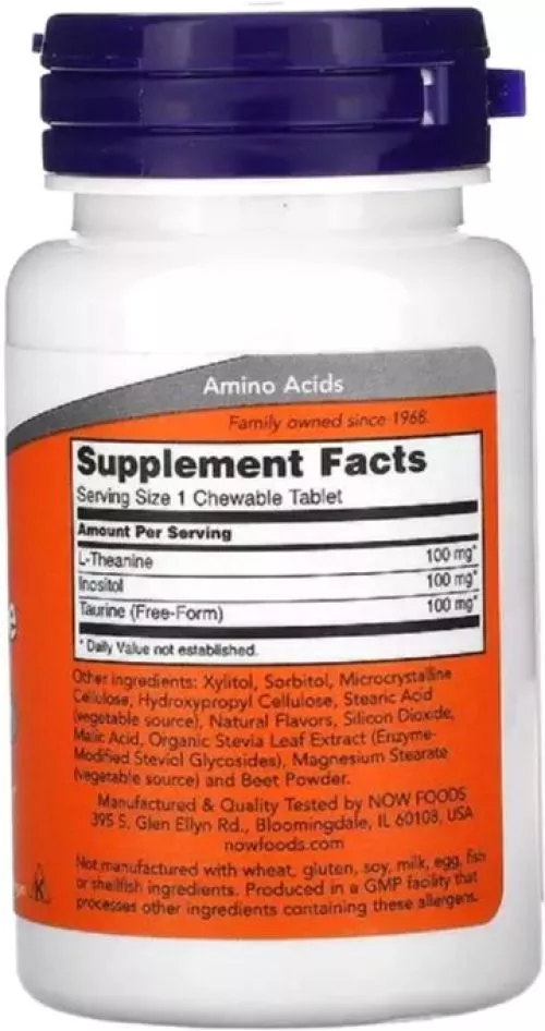 Амінокислота Now Foods: L-Теанін, L-Theanine 100 мг, 90 жувальних таблеток (733739001443) - фото №3