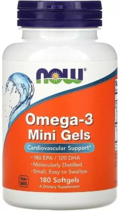 Омега-3, Omega-3 Mini Gels, Now Foods 180 мягких таблеток (733739016850)