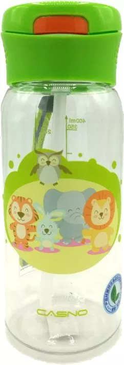 Бутылка для воды Casno KXN-1195 400 мл Малыши-зверюшки с соломинкой Зеленая (KXN-1195_Animals)