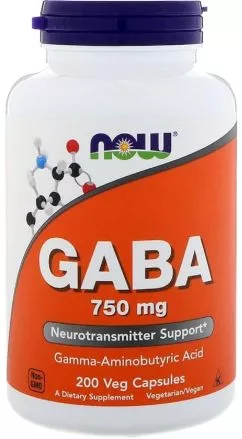 Аминокислота Now Foods GABA (Гамма-аминомасляная кислота) 750 мг 200 капсул (733739001290)
