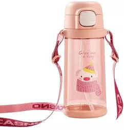 Бутылка для воды Casno KXN-1219 690 мл Свинка с соломинкой Розовая (KXN-1219_Pink)