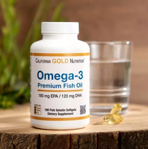 Омега-3 риб'ячий жир, жирні кислоти 180 мг ЕПК / 120 мг ДГК преміальної якості, Omega-3 Premium Fish Oil, California Gold Nutrition 100 капсул із риб’ячого ж... - фото №3