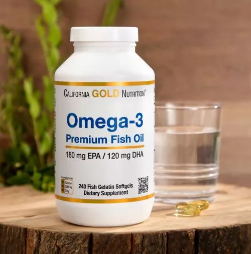 Омега-3 риб'ячий жир, жирні кислоти 180 мг ЕПК / 120 мг ДГК преміальної якості, Omega-3 Premium Fish Oil, California Gold Nutrition 240 капсул із риб’ячого ж... - фото №2