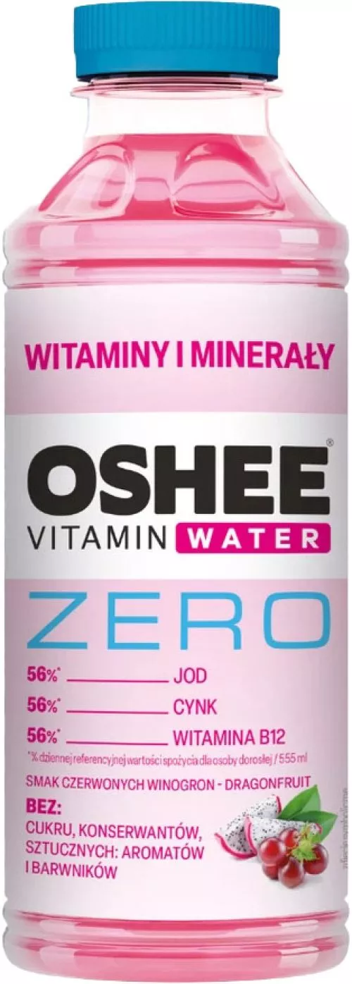 Упаковка безалкогольного газованого напою Oshee Vitamin Water Zero червоний виноград і пітахайя 0.555 л х 6 шт (5908260259143) - фото №2