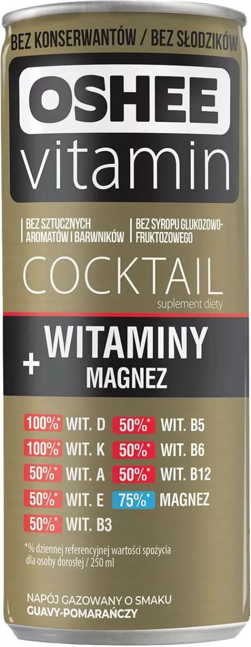 Упаковка безалкогольного газованого напою Oshee Vitamin Cocktail Vitamins + Magnesium 0.25 л х 24 шт (5908260255817) - фото №2
