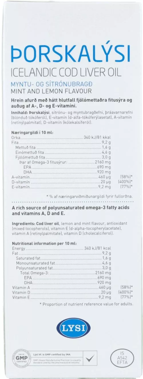 Омега-3 риб'ячий жир LYSI з печінки тріски з вітамінами А, Д, Е зі смаком лимона та м'яти 240 мл (НС570) - фото №5