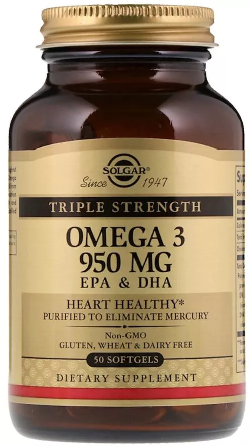 Жирні кислоти Solgar Triple Strength Омега-3, ЕПК і ДГК 950 мг 50 капсул (33984020573) - фото №3