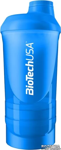 Шейкер Biotech Wave 600 мл + 2 відсіки (200 мл + 150 мл) Блакитний (5999076211289)