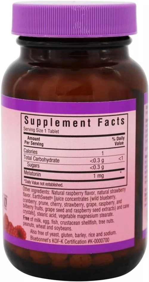 Амінокислота Bluebonnet Nutrition Earth Sweet Chewables Мелатонін 1 мг Смак малини 60 жувальних таблеток (743715009905) - фото №2