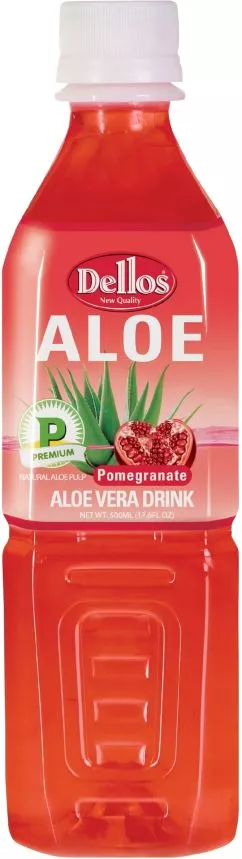 Упаковка безалкогольного негазированного напитка Dellos Aloe Vera Drink Pomegranate 0.5 л х 20 бутылок (8809550701809)