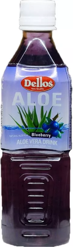 Упаковка безалкогольного негазованого напою Dellos Aloe Vera Drink Blueberry 0.5 л х 20 пляшок (8809550701793)