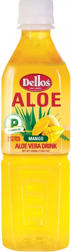 Упаковка безалкогольного негазированного напитка Dellos Aloe Vera Drink Mango 0.5 л х 20 бутылок (8809550701816)