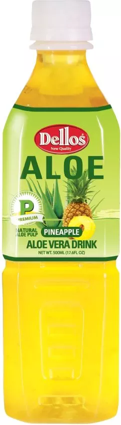 Упаковка безалкогольного негазованого напою Dellos Aloe Vera Drink Pineapple 0.5 л х 20 пляшок (8809550701823)