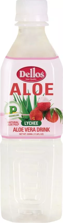 Упаковка безалкогольного негазованого напою Dellos Aloe Vera Drink Lychee 0.5 л х 20 пляшок (8809550702127)
